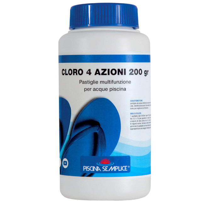 Cloro 4 azioni per piscina 5 pastiglie da 200 grammi - barattolo 1kg