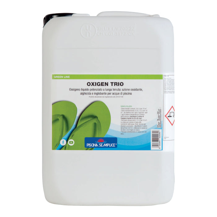 Oxigen Trio, Ossigeno Attivo Liquido per Igiene e Pulizia Acqua di Piscina, Tanica 10 Kg